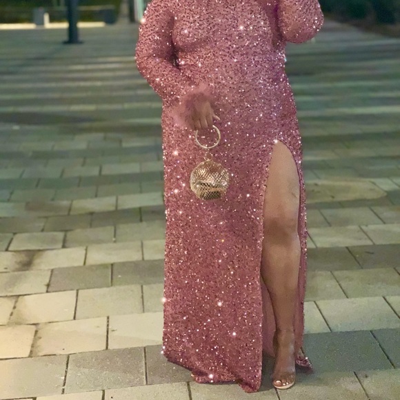 Pink sequin gown with split worn once - Picture 2 of 12